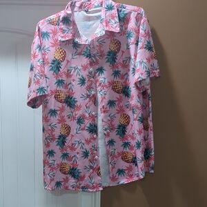 Tropical Pink Pineapple Print Men's Shirt Size Xl